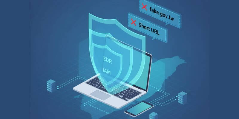 企業以 MDM/EDR/IAM 三層控管阻擋 BYOD 與釣魚風險的示意圖