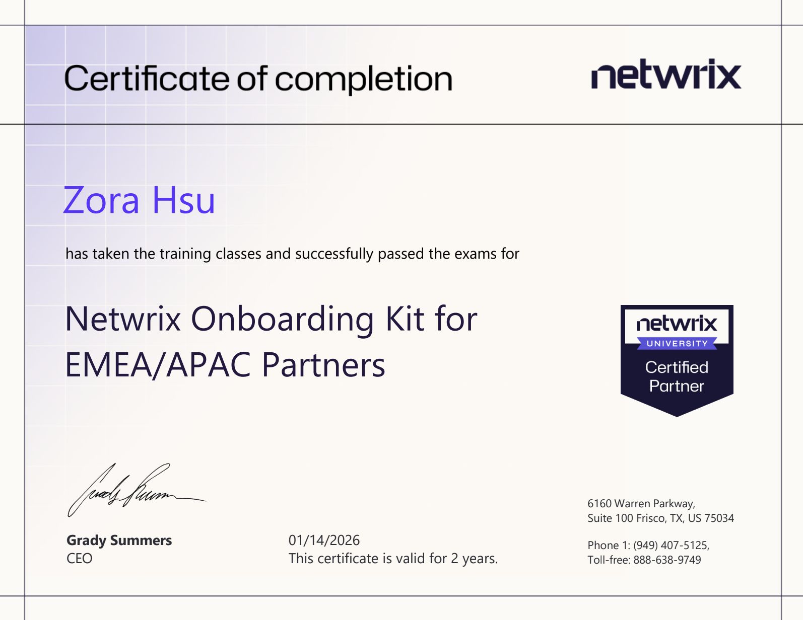 Netwrix Certified Partner 證書