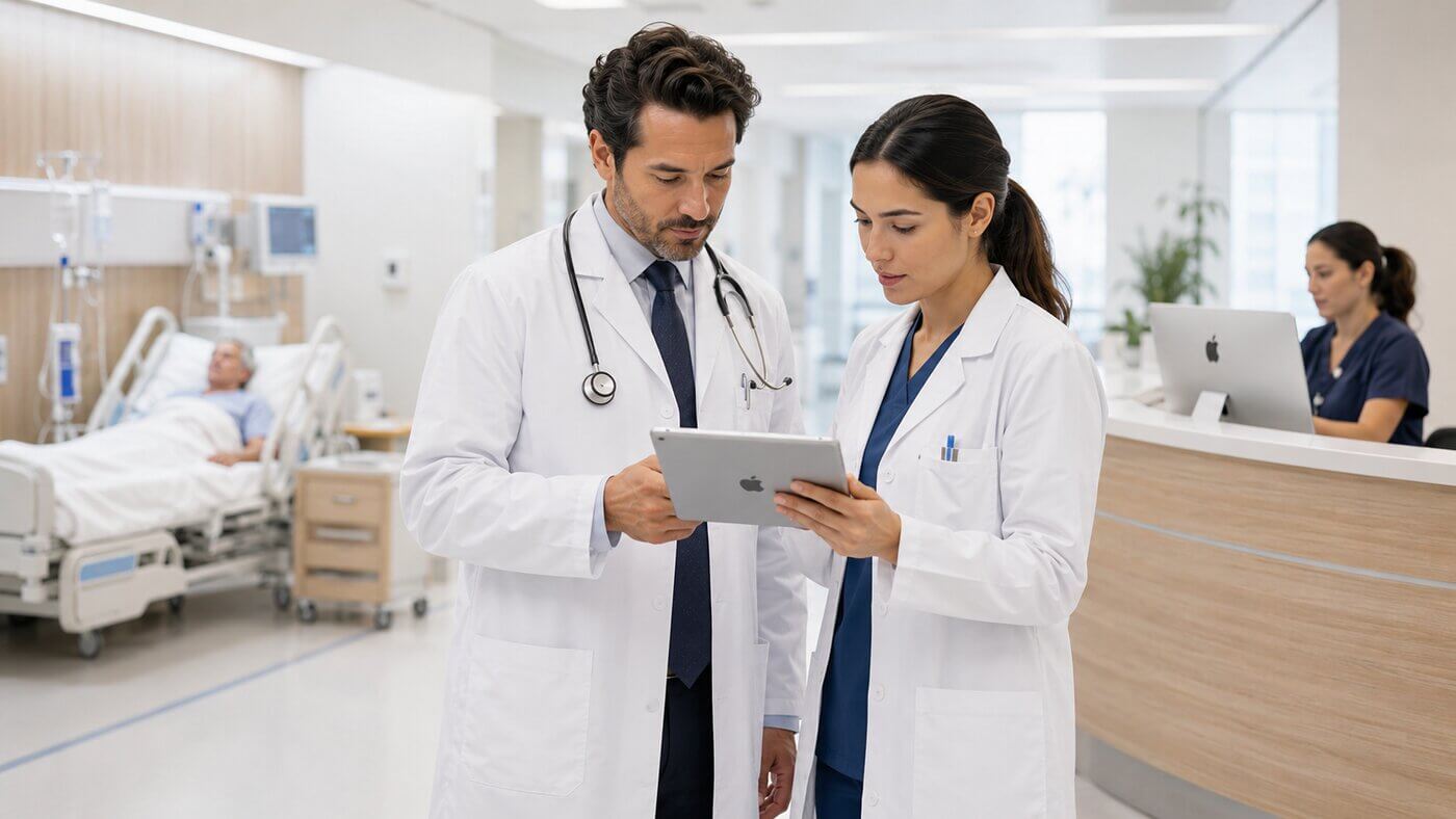 醫護人員以 iPad 查房